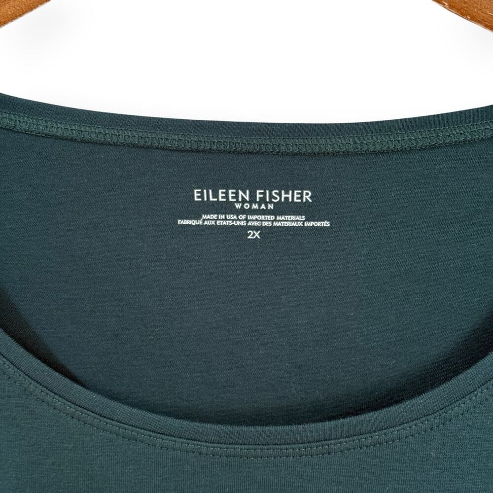 Eileen Fisher Organic Cotton Knit Tunic 2X Forest Green Front Pockets Lagenlook - Picture 2 of 7
